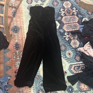 Strapless Black Velvet Wide-Leg Jumpsuit